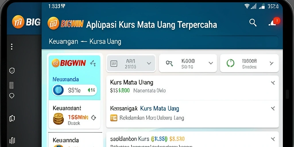Tampilan antarmuka utama aplikasi BIGWIN yang menunjukkan kurs mata uang.