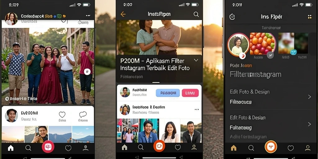 Tampilan antarmuka P200M dengan filter Instagram yang menarik.