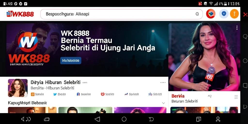 Tampilan antarmuka aplikasi WK888 dengan berita selebriti yang menarik.